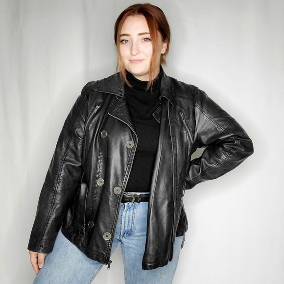Faux Leather Belted Jacket 
